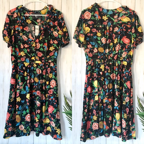 anthropologie black floral dress